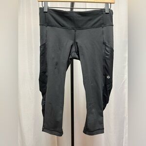 Lululemon Luxtreme Women Crop Black Performance Legging Pockets Rouched Legs 4